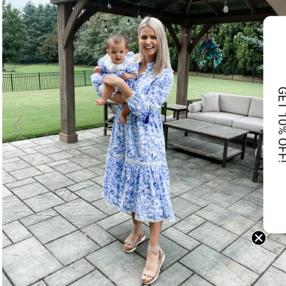 Petite Maison Kids Jaylin Blue/White Linen Mom Dress sz XS - Picture 13 of 14